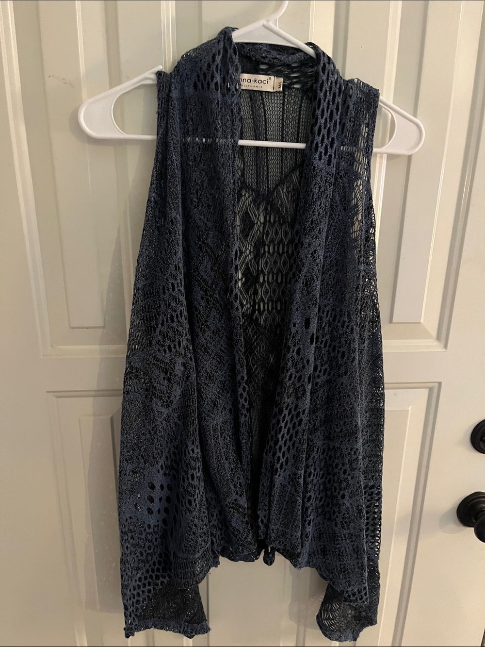 Ana-Kaci Navy Crochet Openfront Vest Sweater